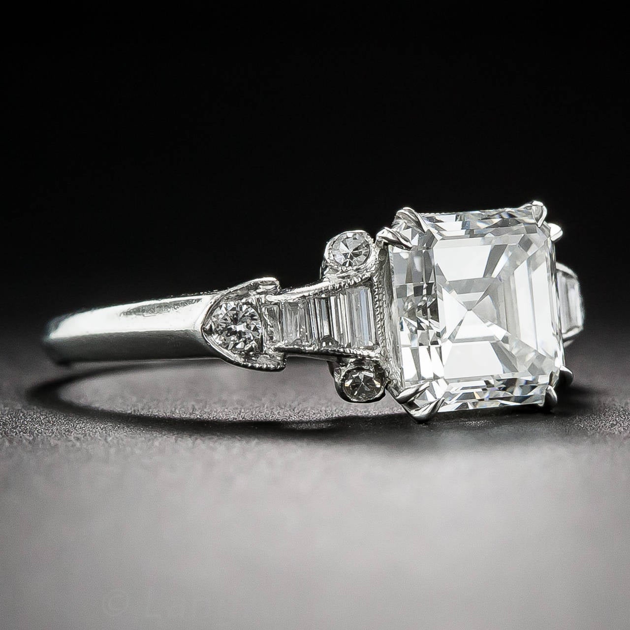 Art Deco GIA Cert 1.98 Carat Square-Cut Diamond Platinum Engagement Ring In Excellent Condition In San Francisco, CA