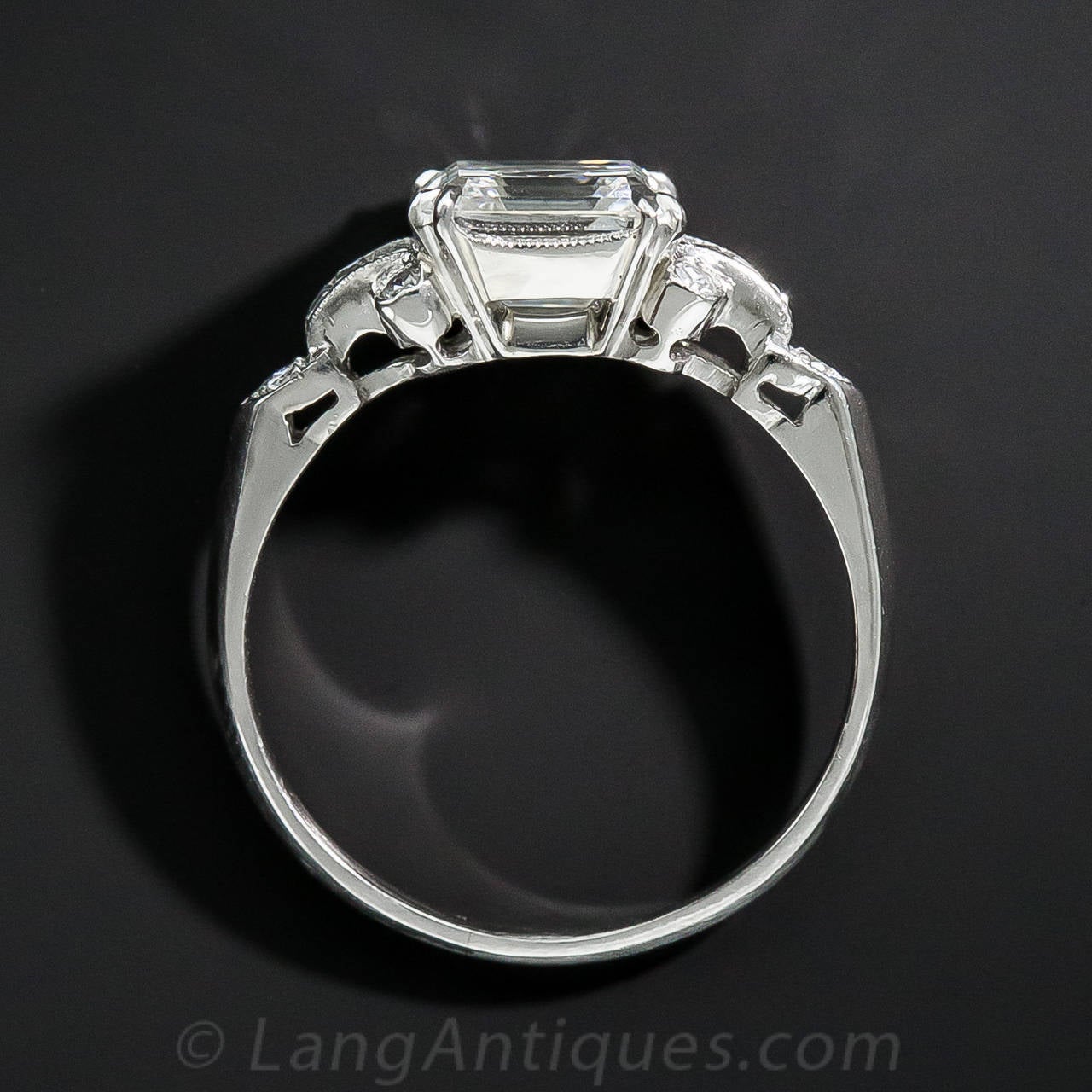 Art Deco GIA Cert 1.98 Carat Square-Cut Diamond Platinum Engagement Ring 1