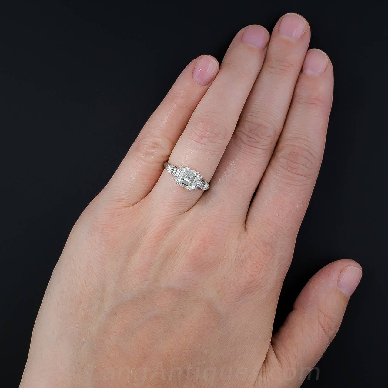 Art Deco GIA Cert 1.98 Carat Square-Cut Diamond Platinum Engagement Ring 2