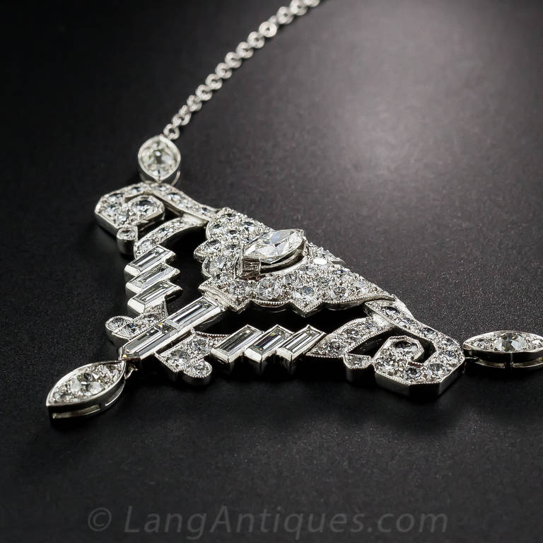 Art Deco Style Diamond Platinum Necklace In Excellent Condition For Sale In San Francisco, CA