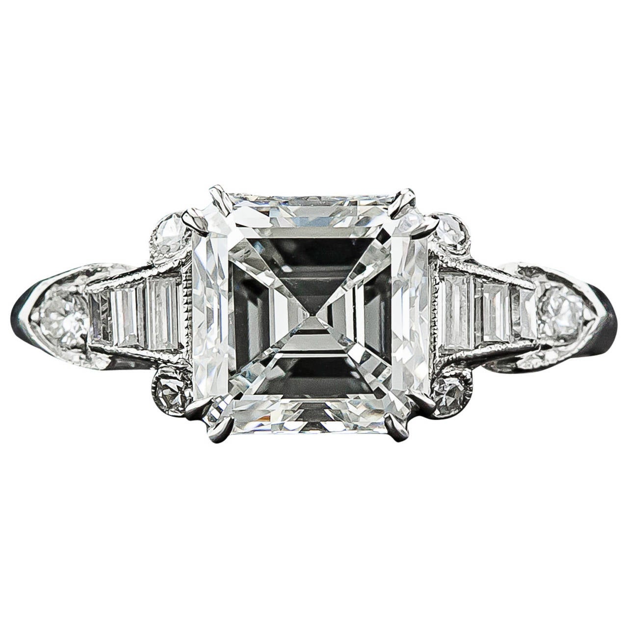 Art Deco GIA Cert 1.98 Carat Square-Cut Diamond Platinum Engagement Ring
