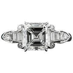 Art Deco GIA Cert 1.98 Carat Square-Cut Diamond Platinum Engagement Ring