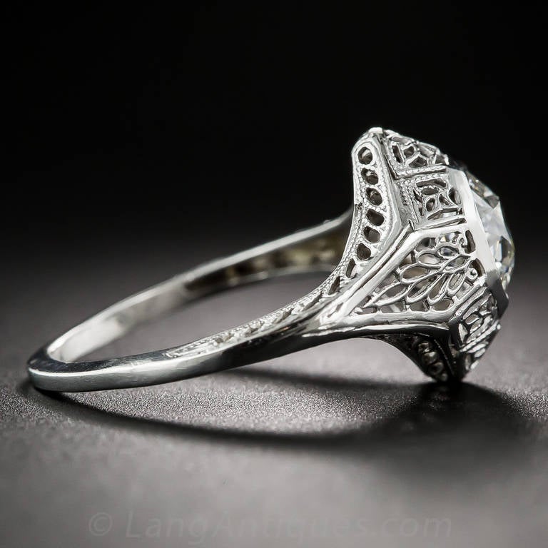 Women's .90 Carat Diamond Platinum Art Deco Engagement Ring For Sale