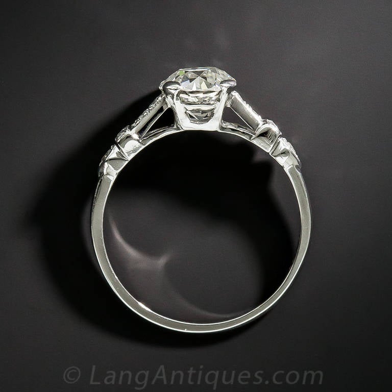 1.12 Carat Platinum and Diamond Art Deco Engagement Ring For Sale 1