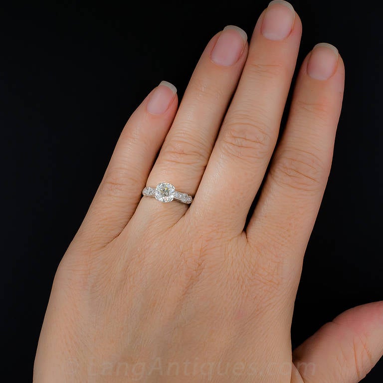 1.12 Carat Platinum and Diamond Art Deco Engagement Ring For Sale 2
