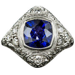 3.00 Carat Sapphire, Platinum and Diamond Edwardian Ring