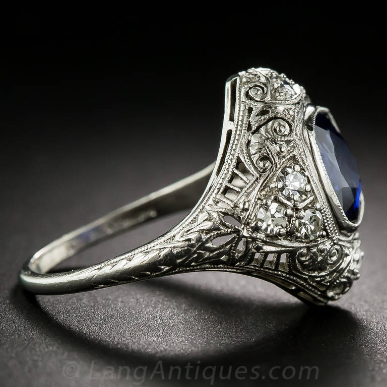 Women's 3.00 Carat Sapphire, Platinum and Diamond Edwardian Ring For Sale