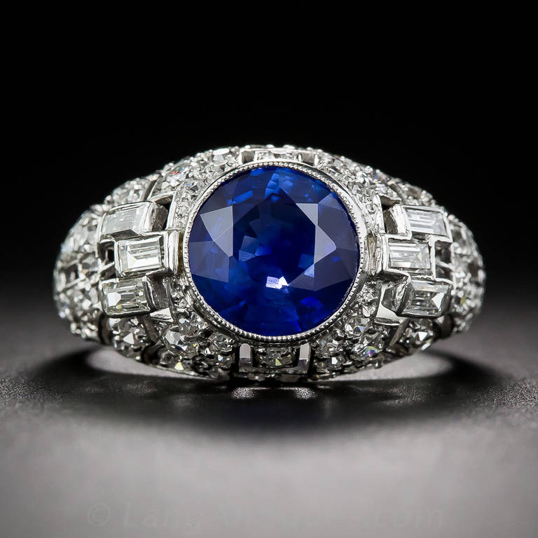 2.62 Carat Sapphire Diamond Art Deco Ring