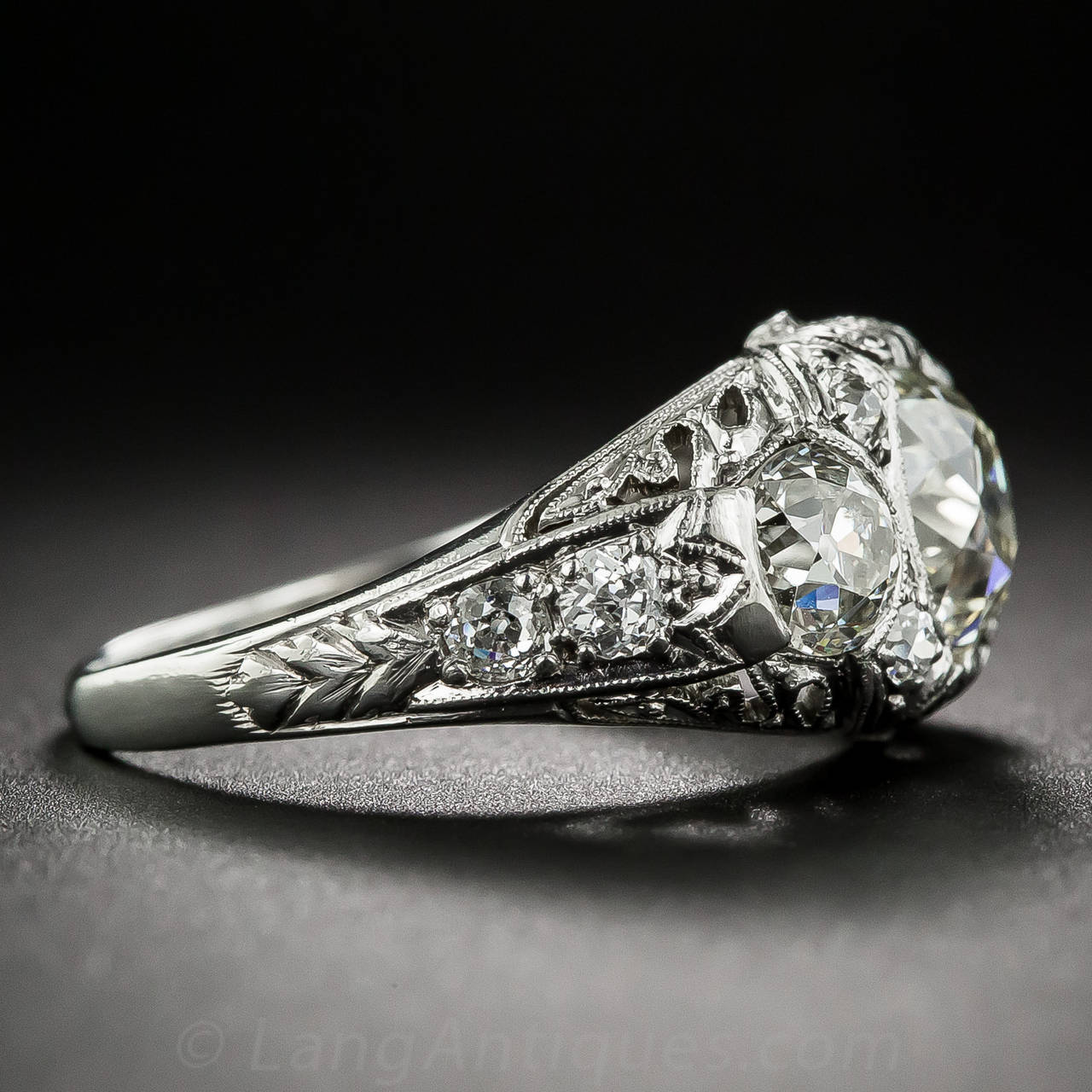 Women's Early Art Deco Diamond Platinum Three-Stone Ring For Sale