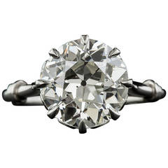 3.78 Carat European Cut Solitaire Round Diamond Antique Engagement Ring