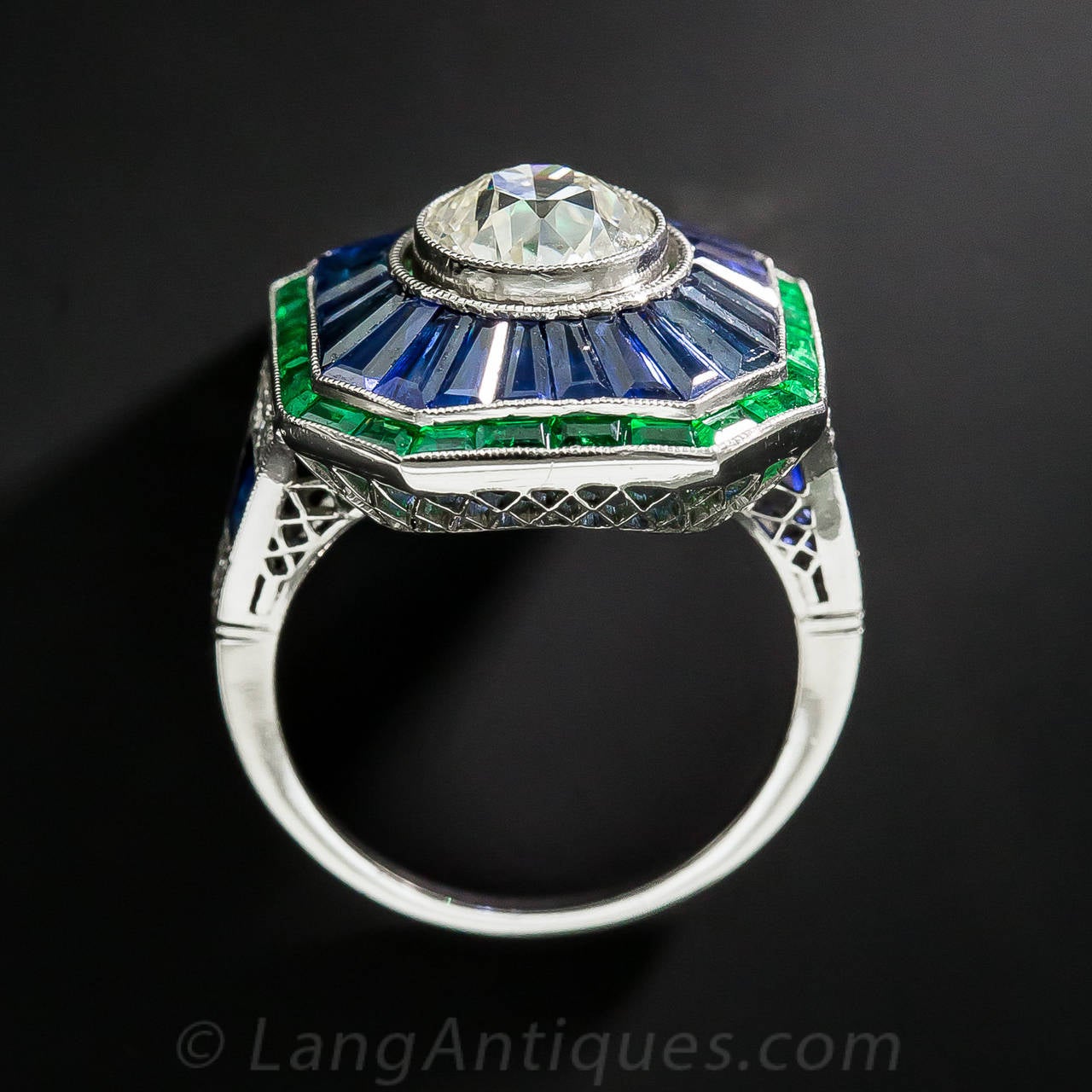 1.85 Carat Sapphire Emerald Diamond  Ring 1