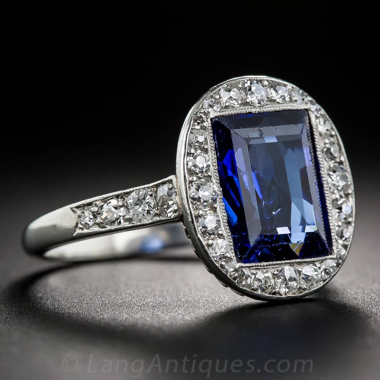 French  Art Deco 3.50 Carat No-Heat Burma Sapphire Diamond Ring In Excellent Condition In San Francisco, CA