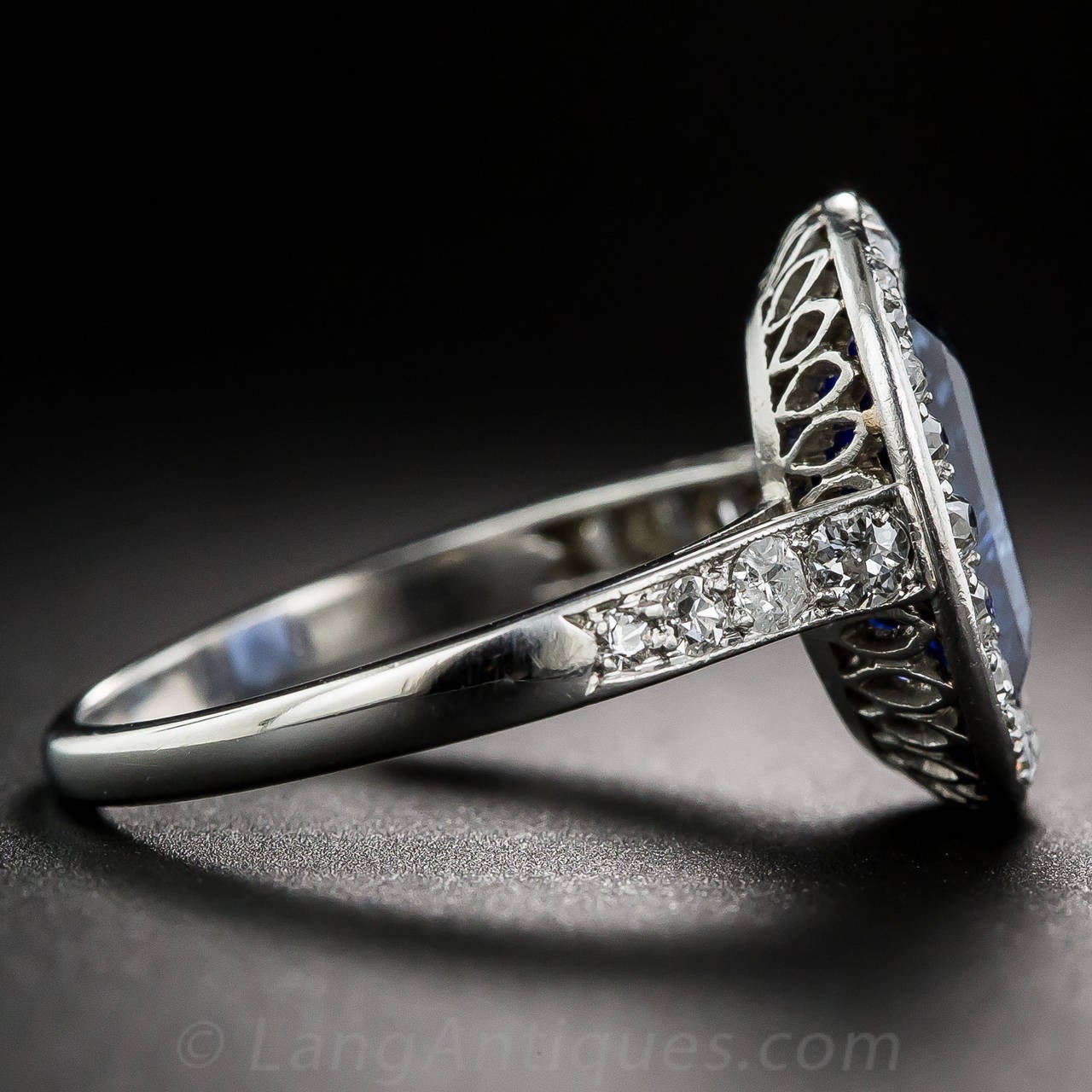Women's French  Art Deco 3.50 Carat No-Heat Burma Sapphire Diamond Ring