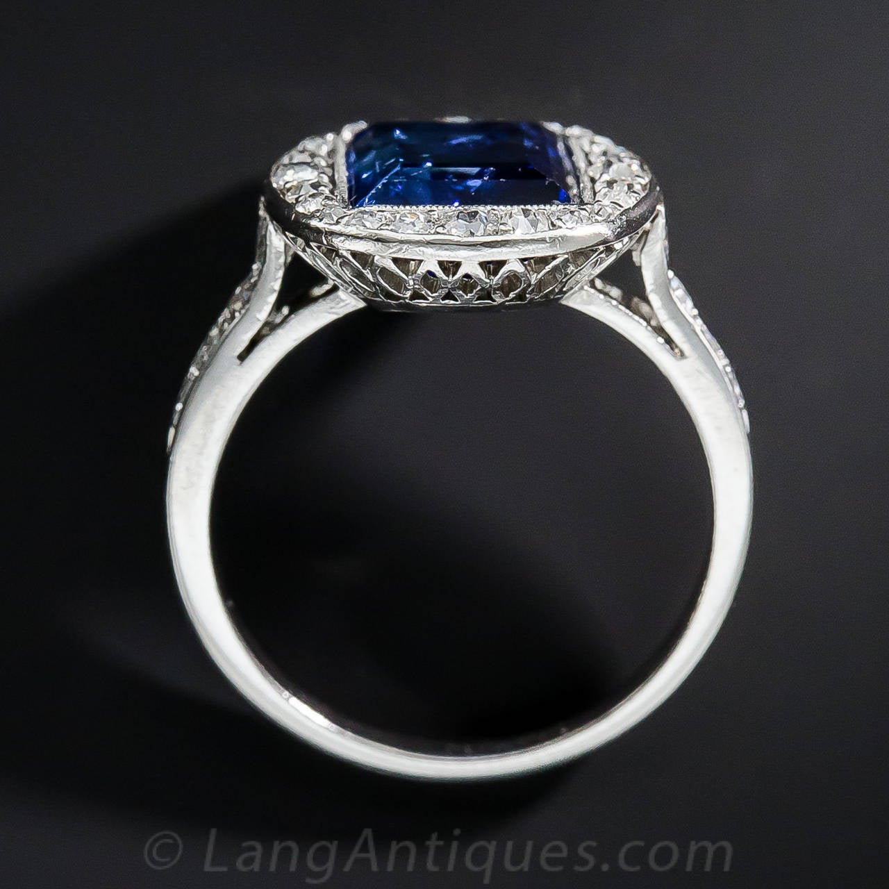 French  Art Deco 3.50 Carat No-Heat Burma Sapphire Diamond Ring 2