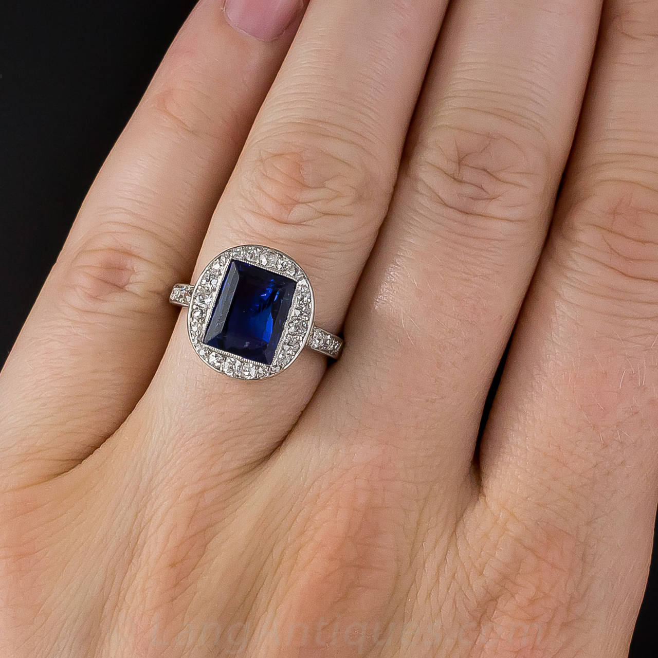 French  Art Deco 3.50 Carat No-Heat Burma Sapphire Diamond Ring 3