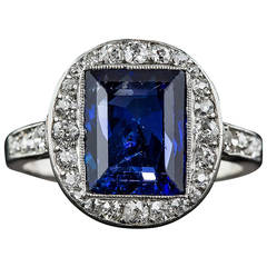 Antique French  Art Deco 3.50 Carat No-Heat Burma Sapphire Diamond Ring
