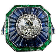 Antique 1.85 Carat Sapphire Emerald Diamond  Ring