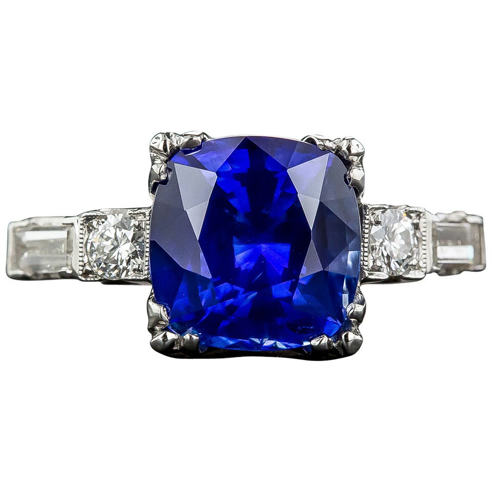 Unheated Burma Royal Blue Sapphire Diamond Platinum Ring For Sale at ...