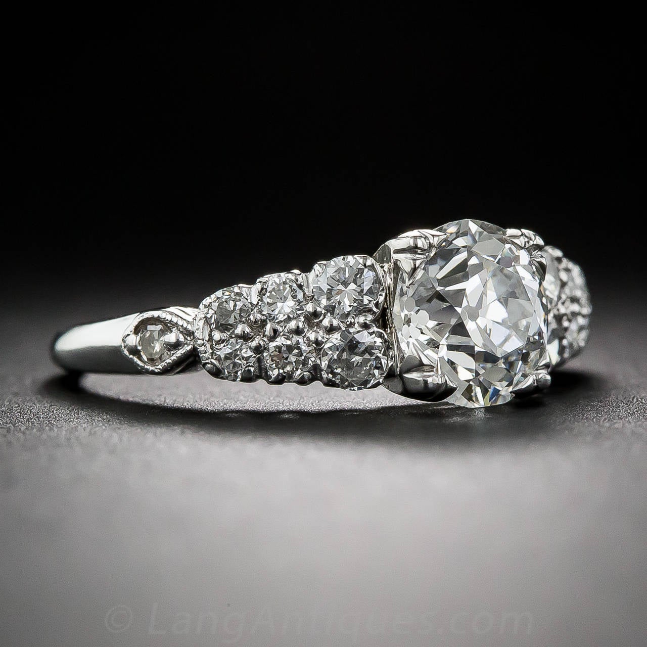 1.33 Carat Art Deco Diamond Platinum Ring GIA F VS2 In Excellent Condition In San Francisco, CA