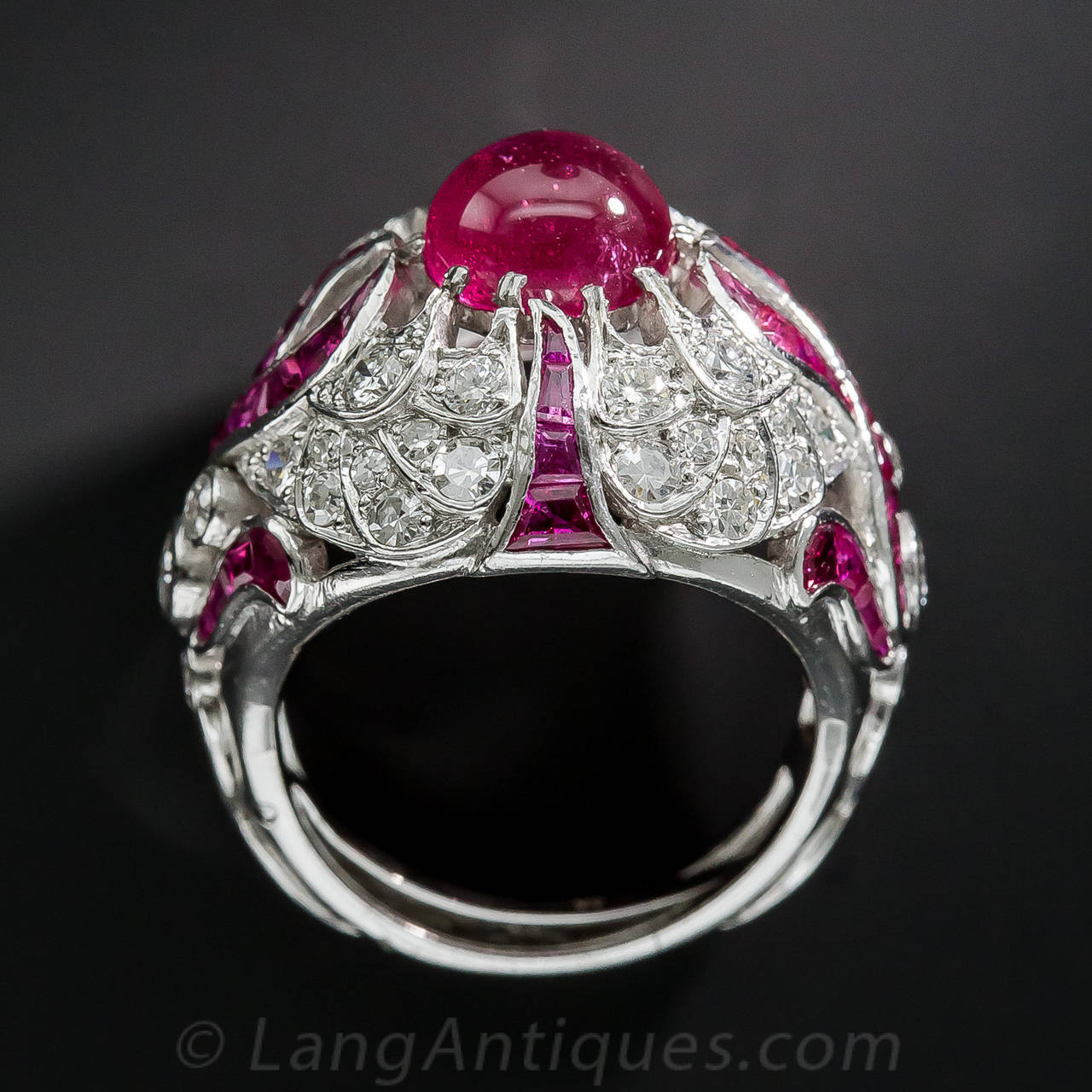 Large Art Deco Cabochon Ruby Platinum Ring For Sale 1