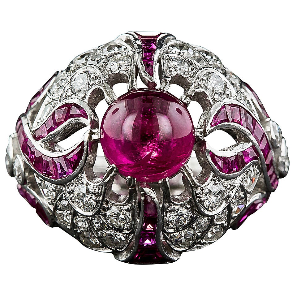 Large Art Deco Cabochon Ruby Platinum Ring For Sale