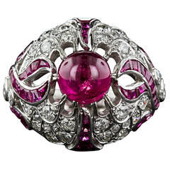 Large Art Deco Cabochon Ruby Platinum Ring 4