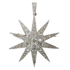 Victorian 2.13 Carat Cushion Cut Diamond Platinum Star Brooch Pendant - GIA Cert