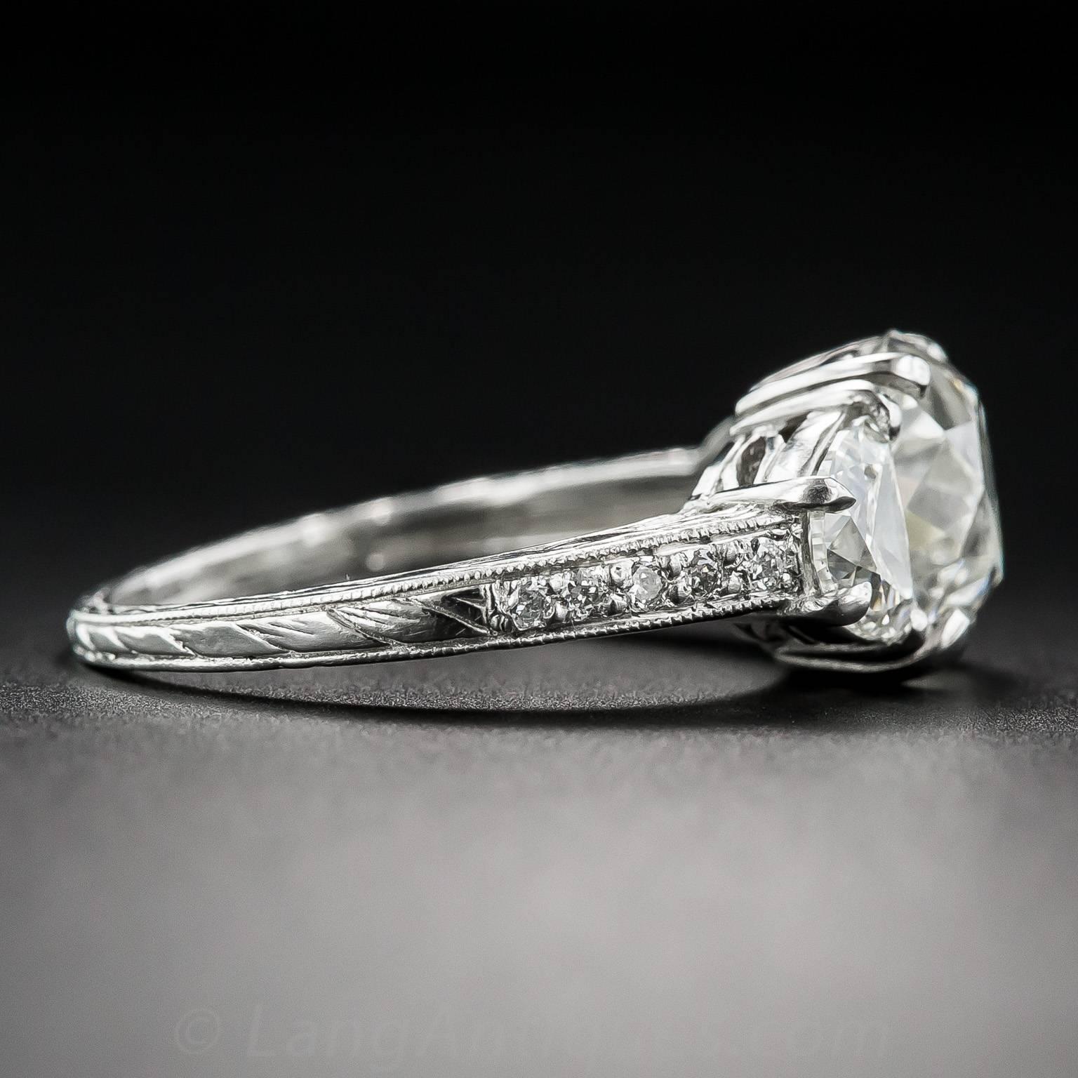 3.03 Carat GIA Cert Antique Cushion Diamond Platinum Engagement Ring  In New Condition For Sale In San Francisco, CA