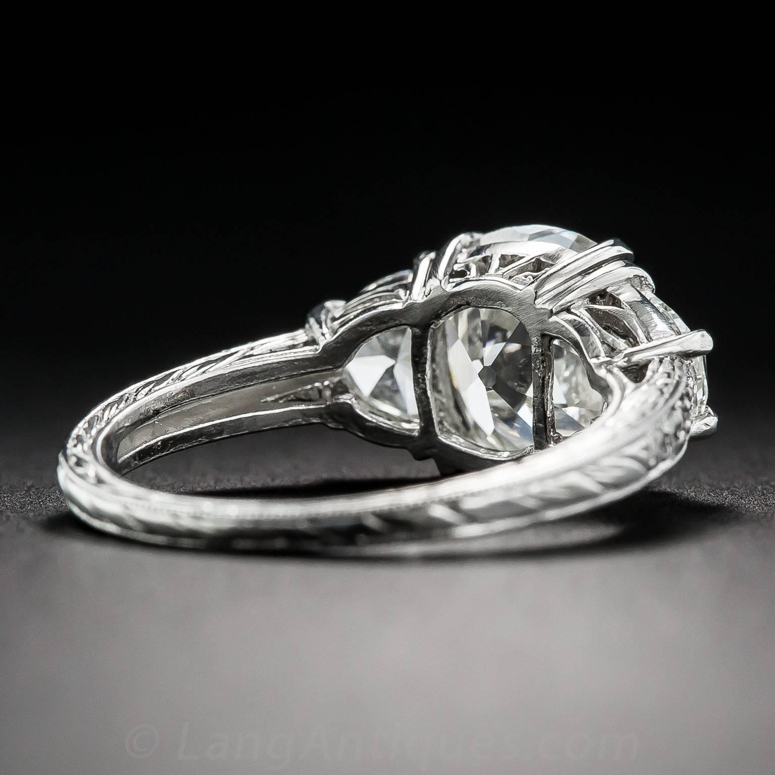 Women's 3.03 Carat GIA Cert Antique Cushion Diamond Platinum Engagement Ring  For Sale