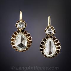 Victorian Pear Shape Rose Cut Diamond Gold Drop Earrings