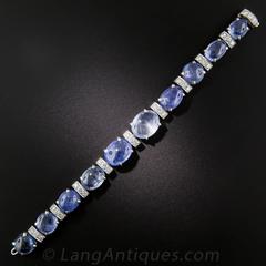 Seaman Schepps No-Heat Cabochon Sapphire Diamond Platinum Bracelet