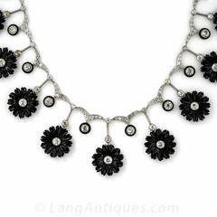 Early Art Deco Onyx Diamond Platinum Flower Necklace