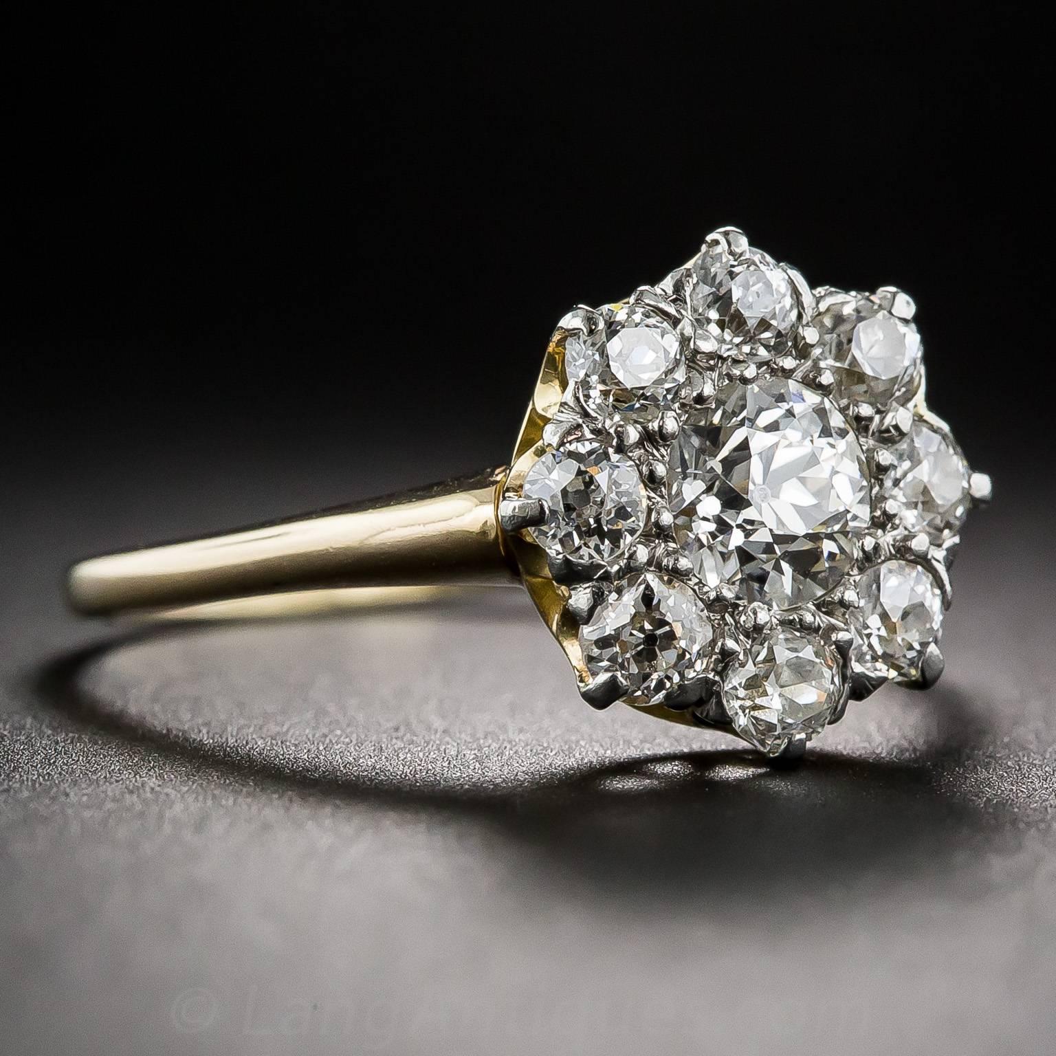 Victorian Diamond Cluster Engagement Ring In Excellent Condition For Sale In San Francisco, CA