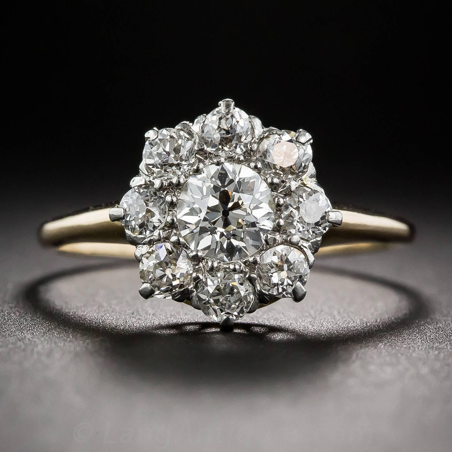 This sparkling antique diamond ring is crafted around a bright-white .55 carat, high-quality European-cut diamond, which qualifies it to be classified as an engagement ring - although it may just a well be worn and enjoyed for no reason at all! The