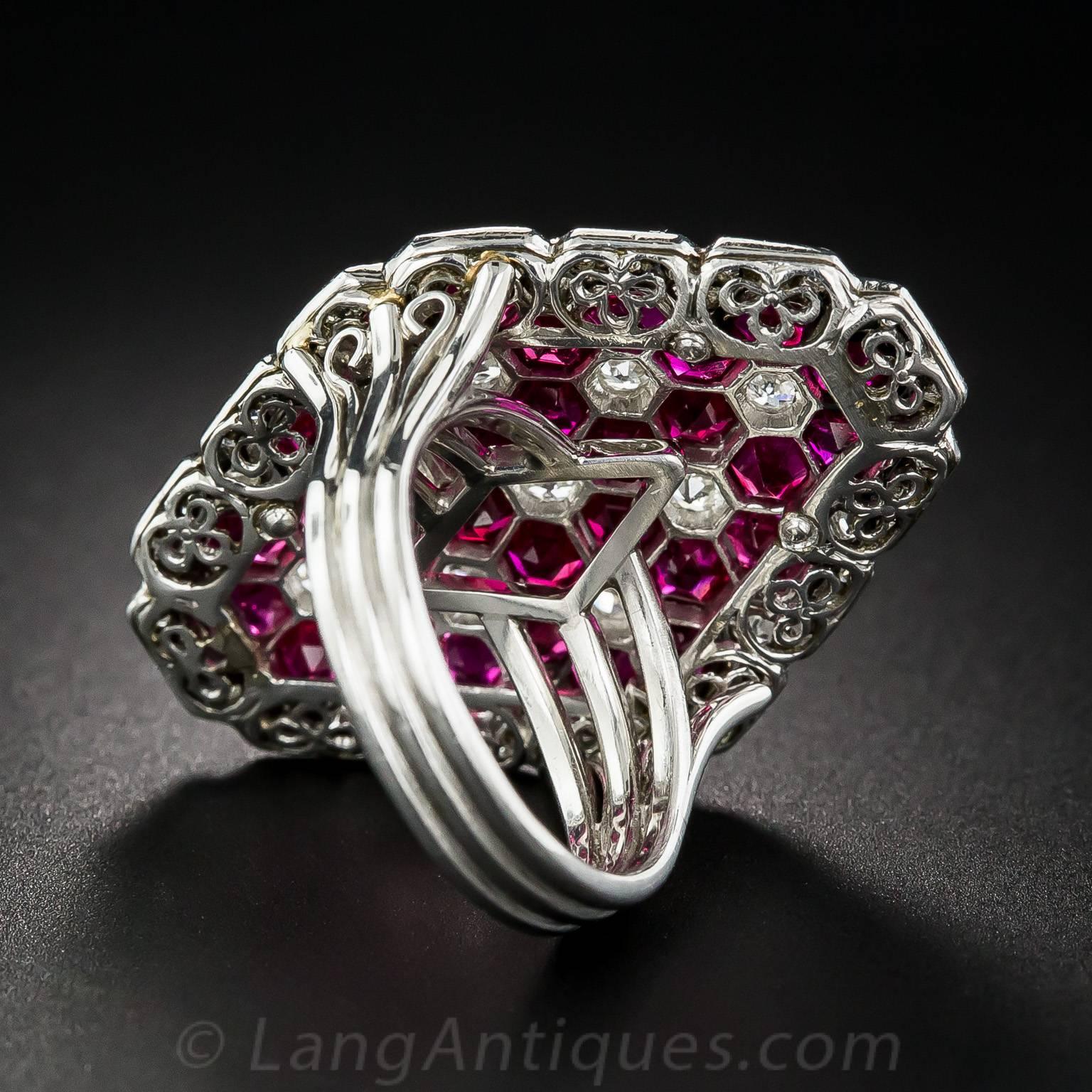 Magnificent Art Deco Ruby Diamond Platinum Ring For Sale 2