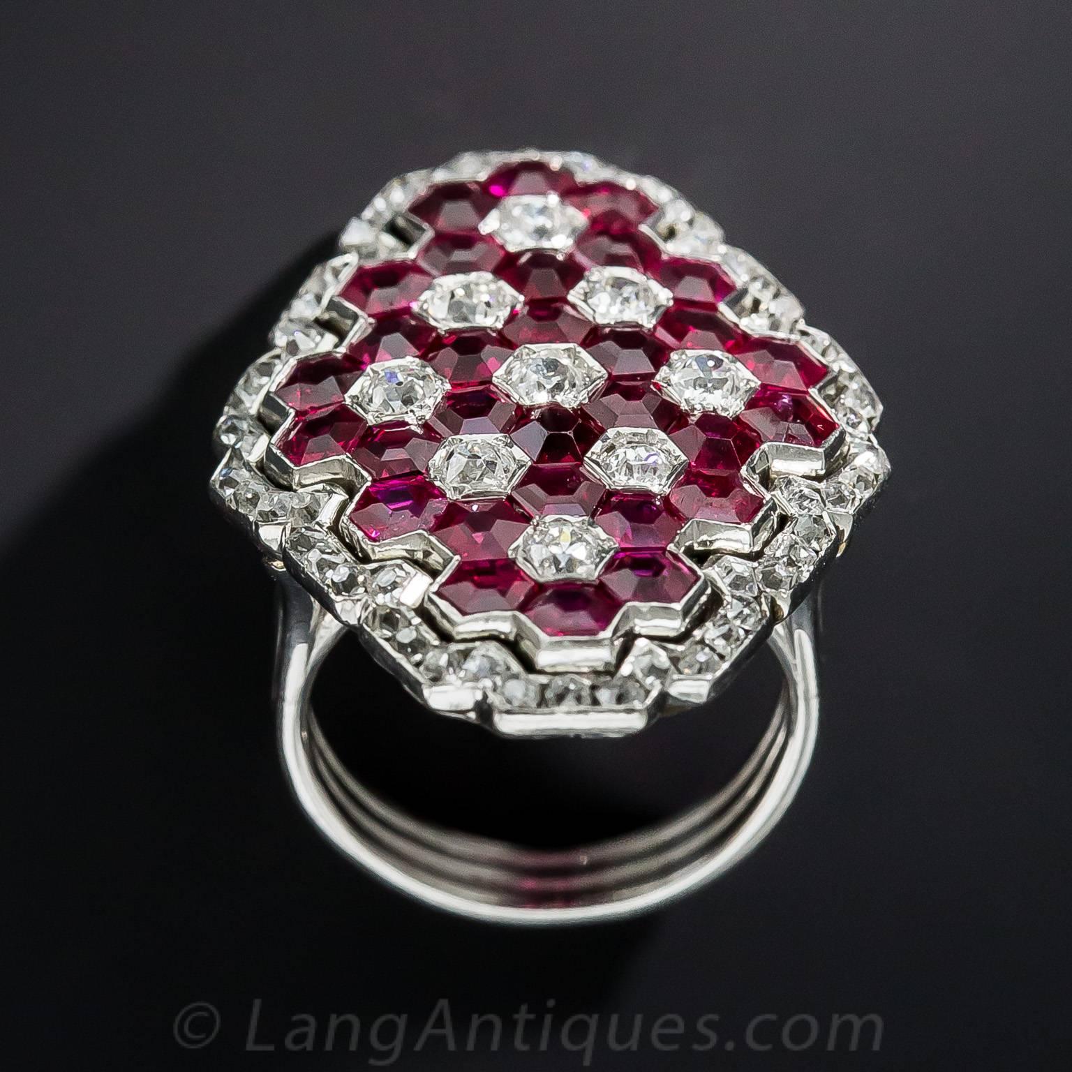 Magnificent Art Deco Ruby Diamond Platinum Ring For Sale 3
