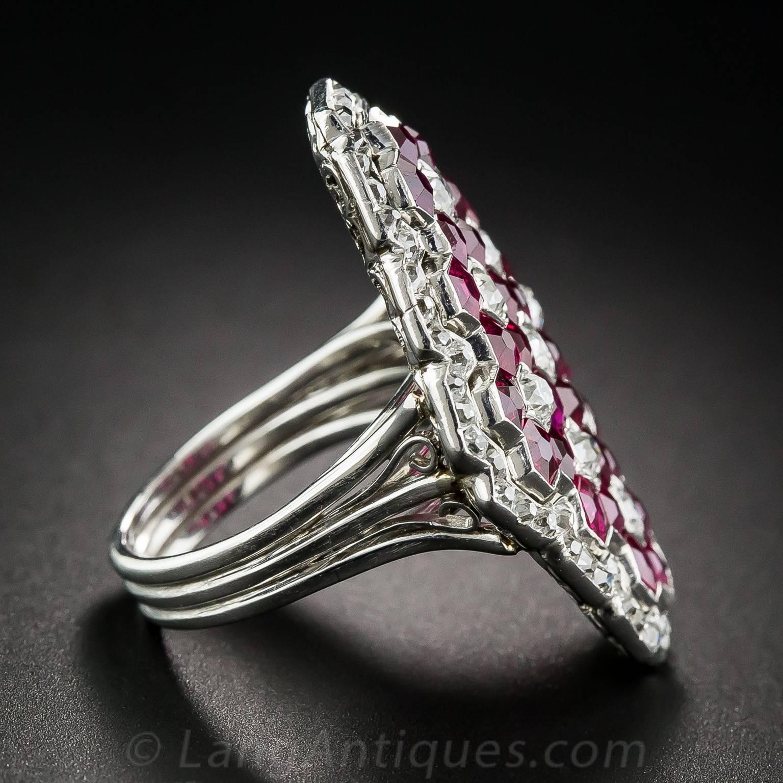 Women's Magnificent Art Deco Ruby Diamond Platinum Ring For Sale