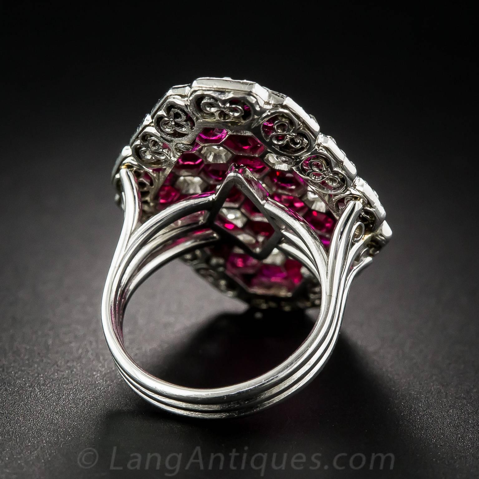 Magnificent Art Deco Ruby Diamond Platinum Ring For Sale 1