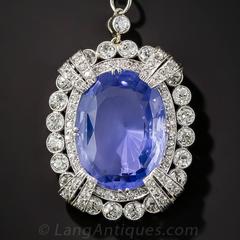 15.65 Carat Unheated Ceylon Sapphire Art Deco Diamond Platinum Necklace