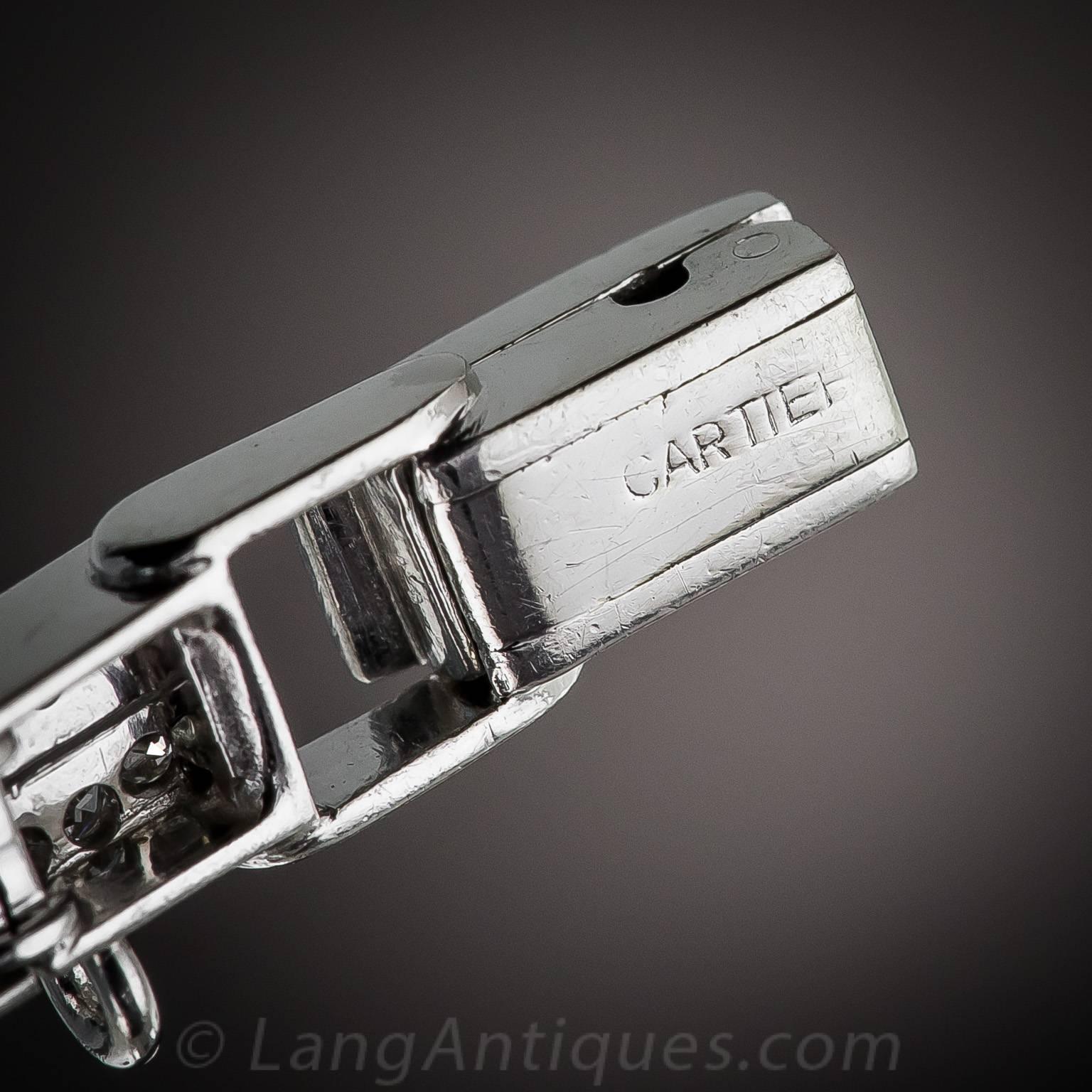 Women's Cartier Lady's Platinum Diamond Bracelet Wristwatch For Sale