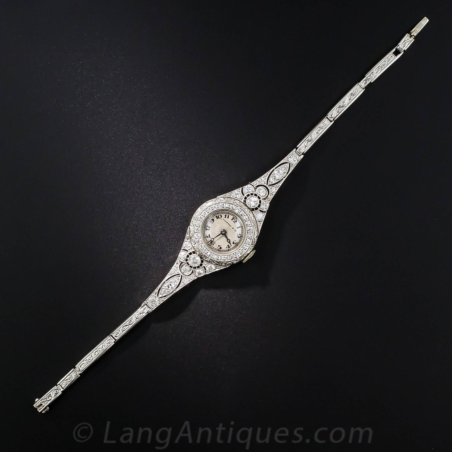 Tiffany & Co. Lady's Platinum Diamond Art Deco Wristwatch In Good Condition In San Francisco, CA