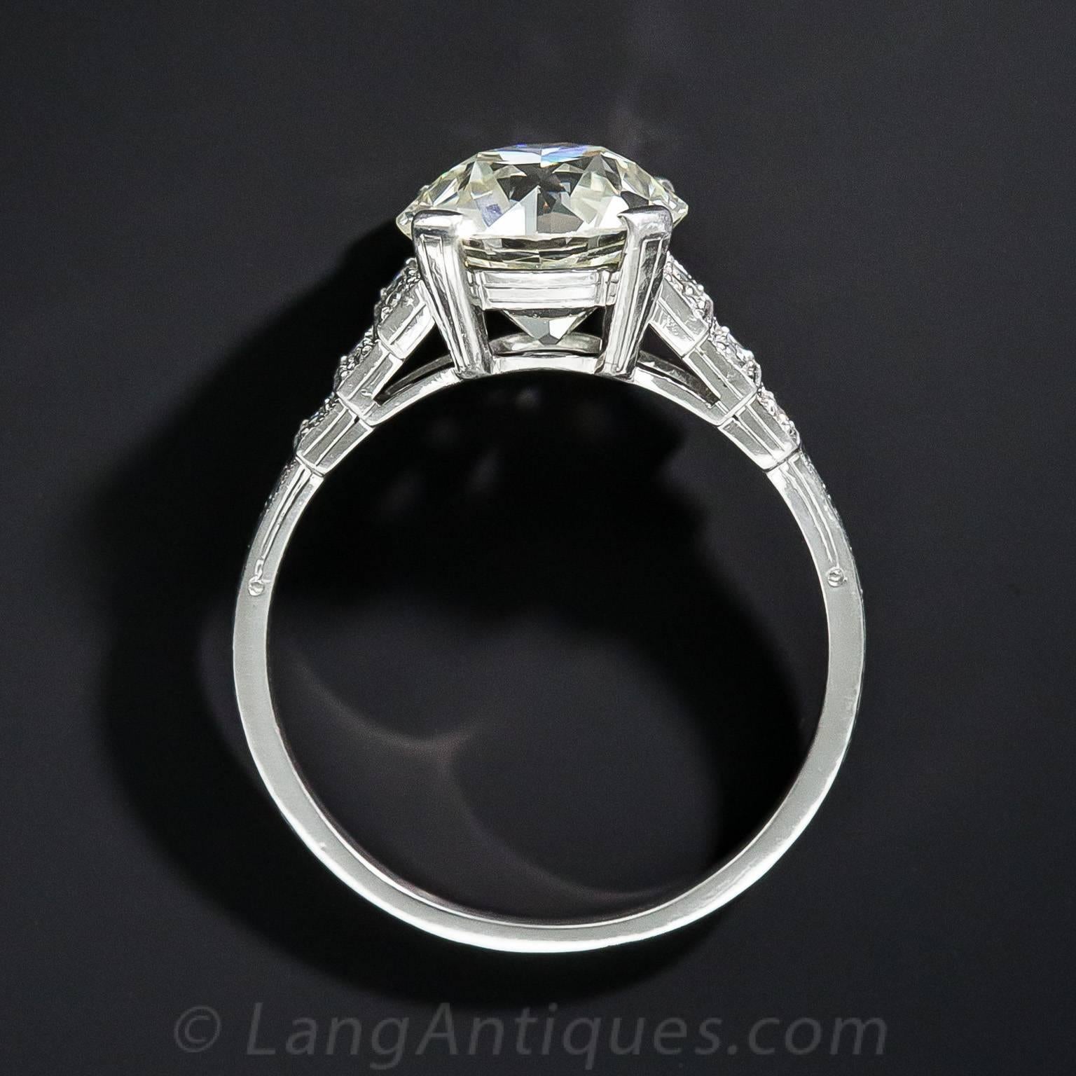 Art Deco 2.58 Carat GIA Cert Old European-Cut Diamond Platinum Ring 2