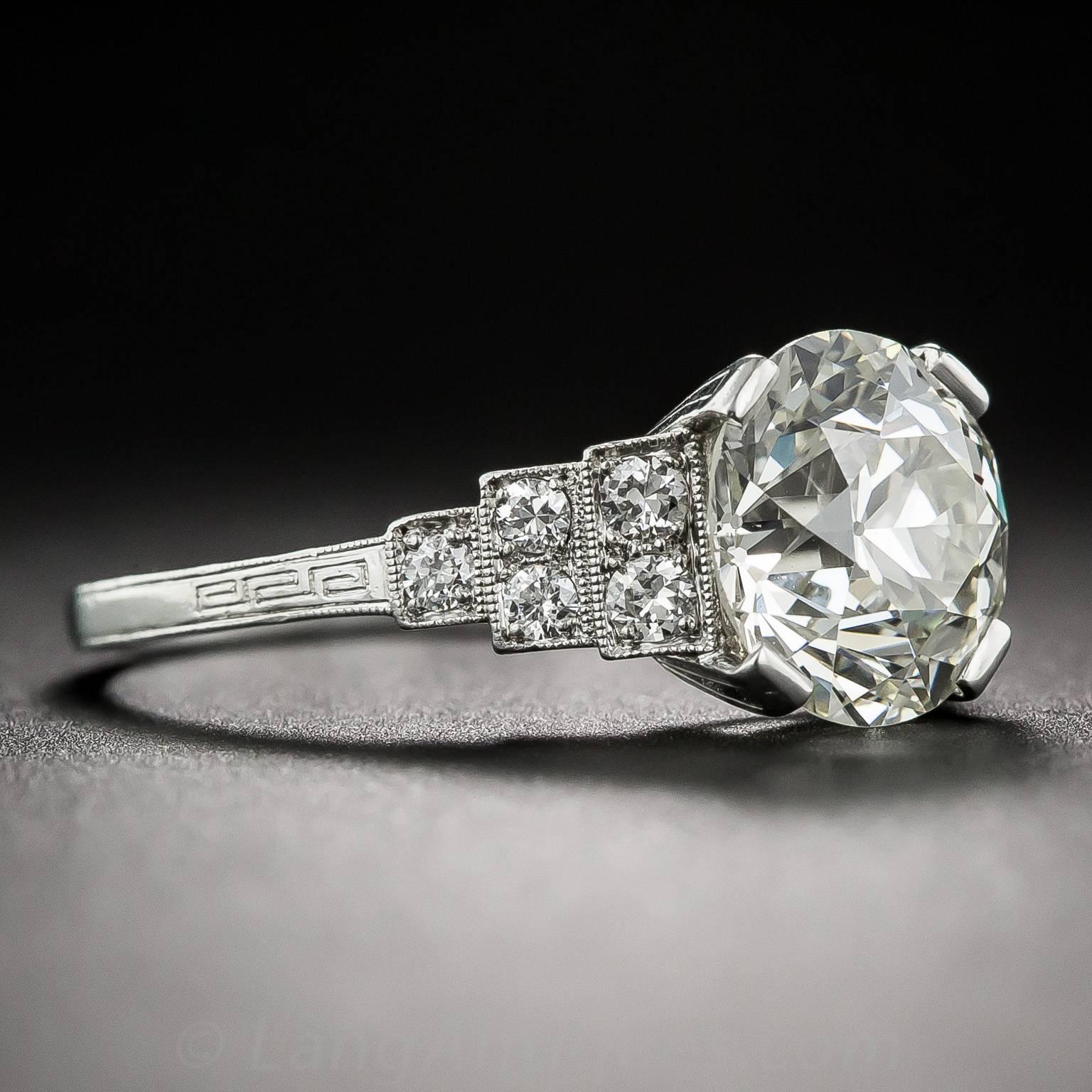 Art Deco 2.58 Carat GIA Cert Old European-Cut Diamond Platinum Ring In Excellent Condition In San Francisco, CA