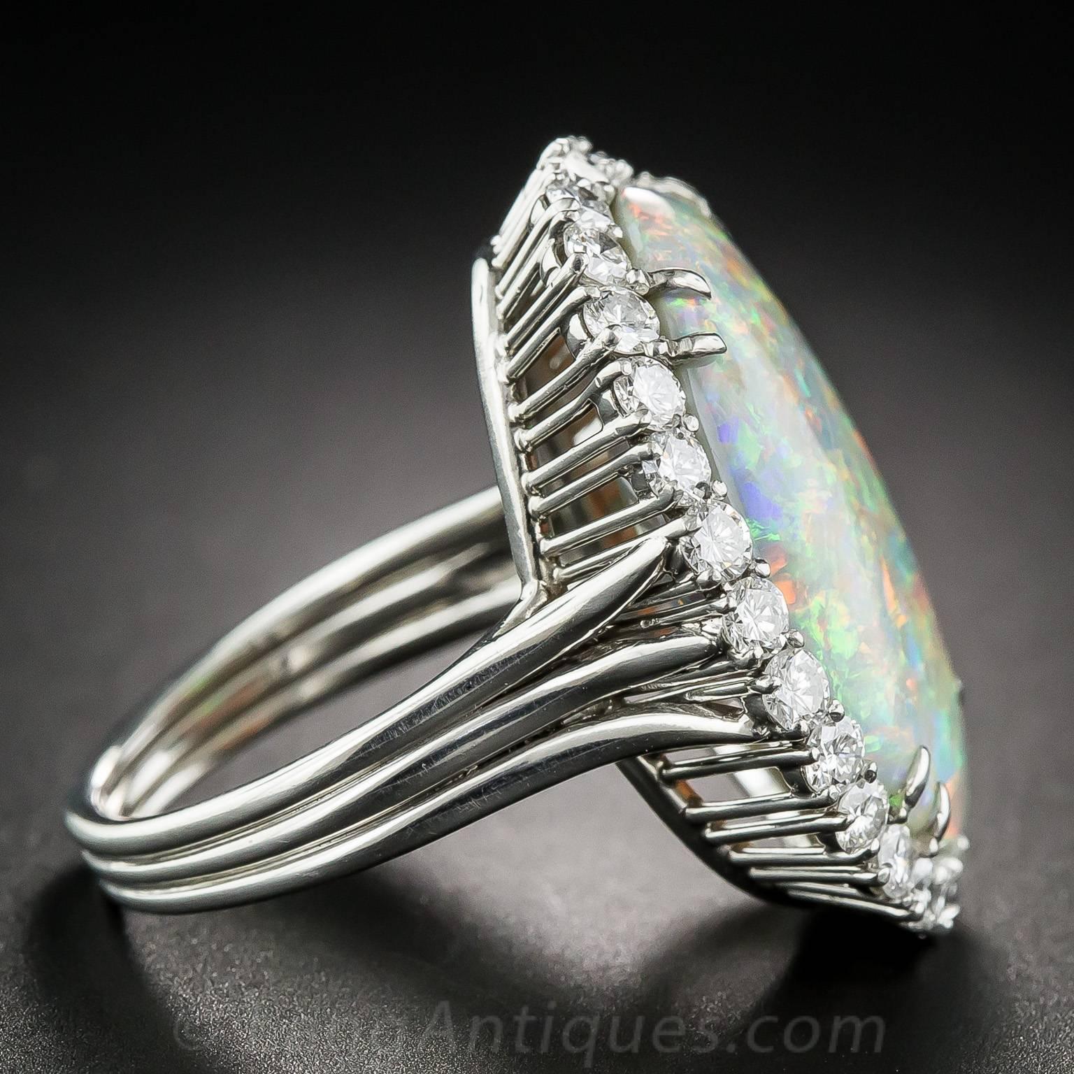 Women's 14.15 Carat Opal and Diamond Ring For Sale