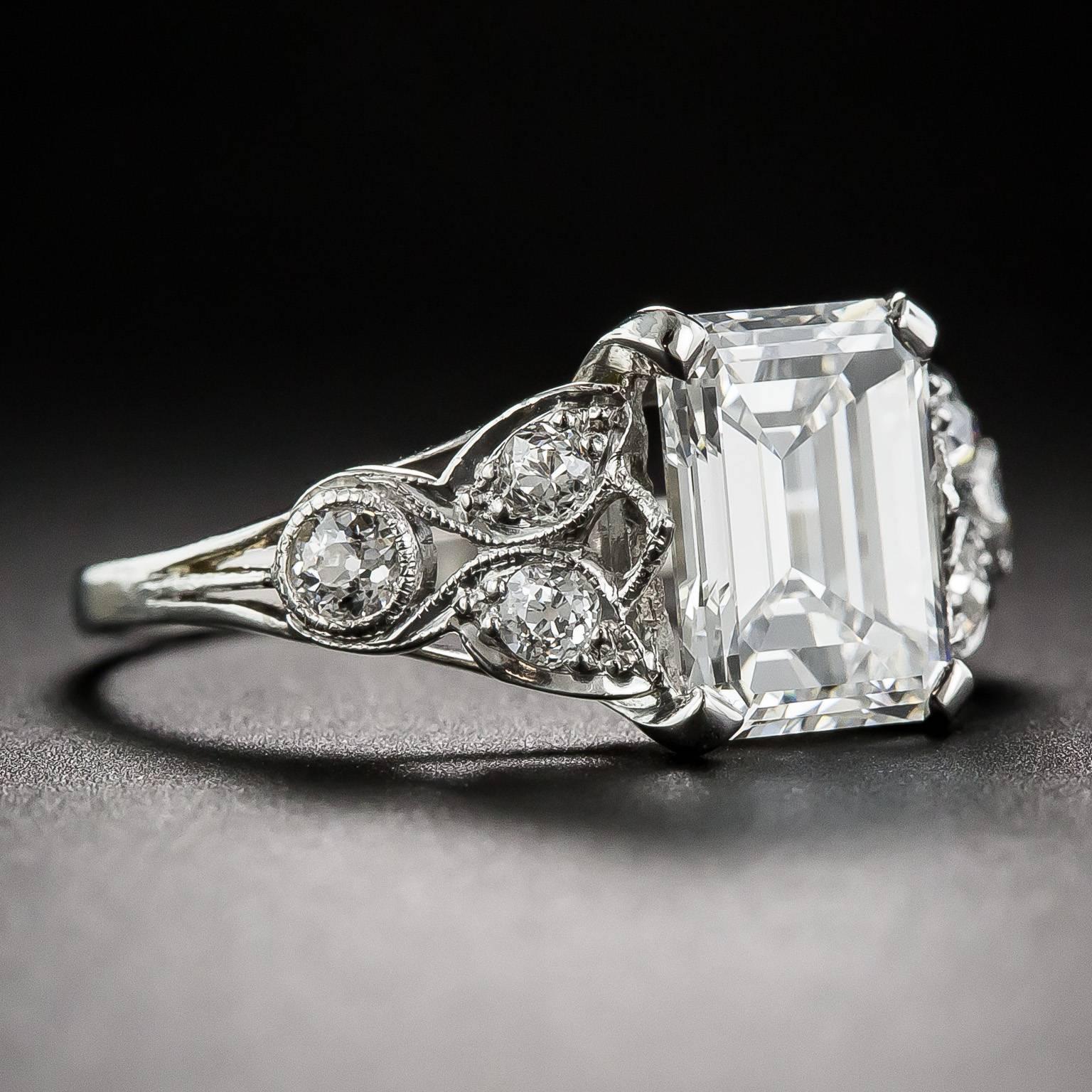 Art Deco 2.03 Carat GIA Cert Emerald Cut Diamond Engagement Ring  In Excellent Condition In San Francisco, CA