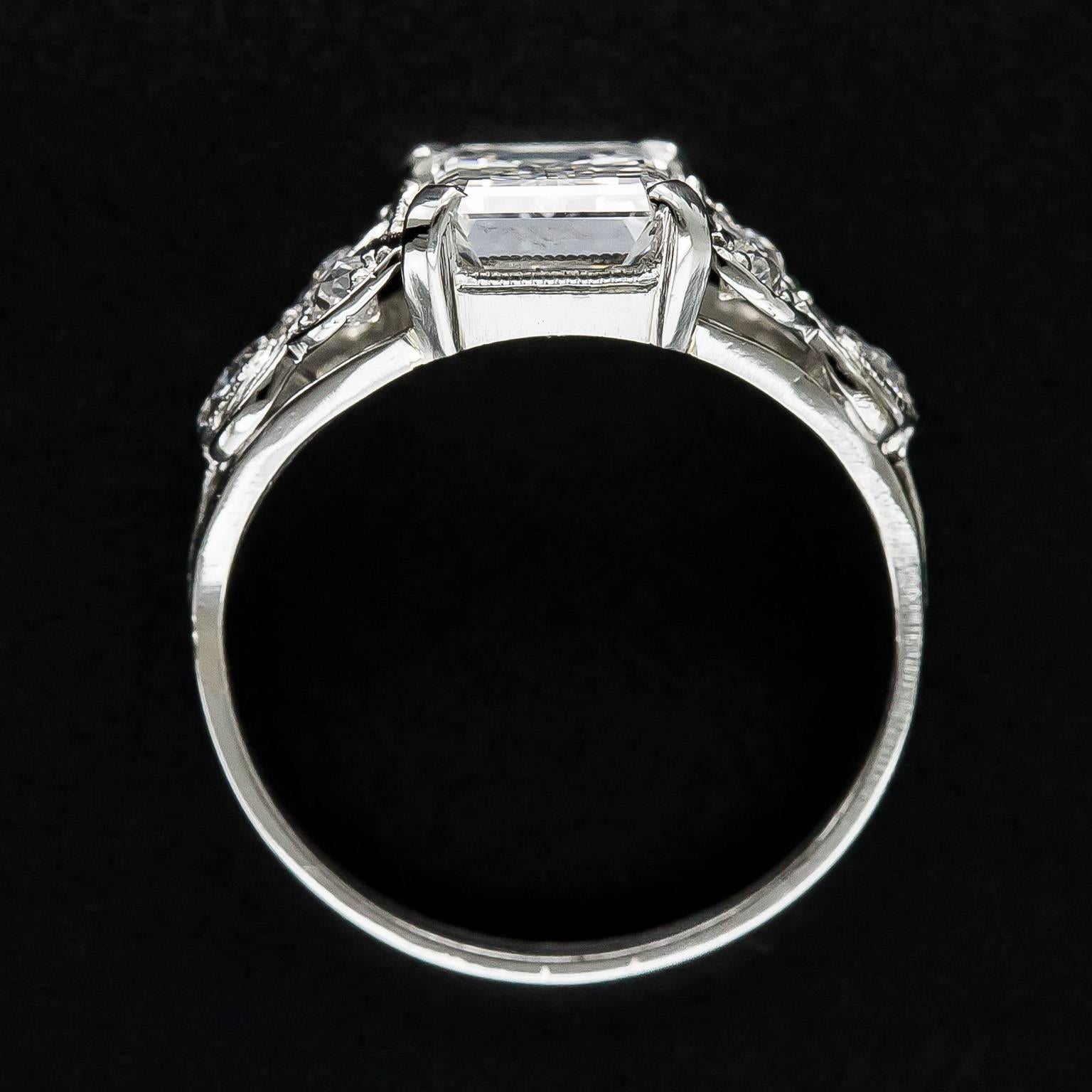 Art Deco 2.03 Carat GIA Cert Emerald Cut Diamond Engagement Ring  2