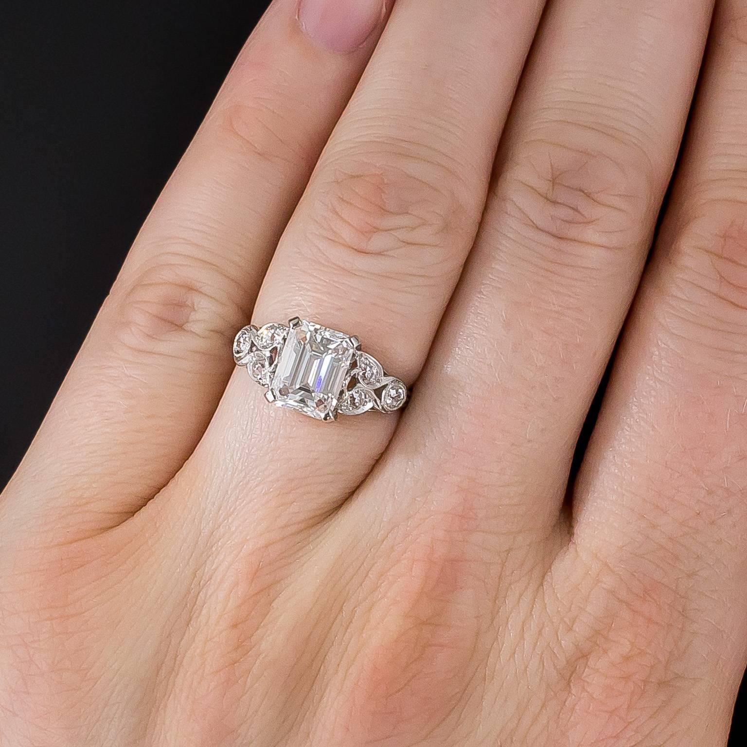 Art Deco 2.03 Carat GIA Cert Emerald Cut Diamond Engagement Ring  3