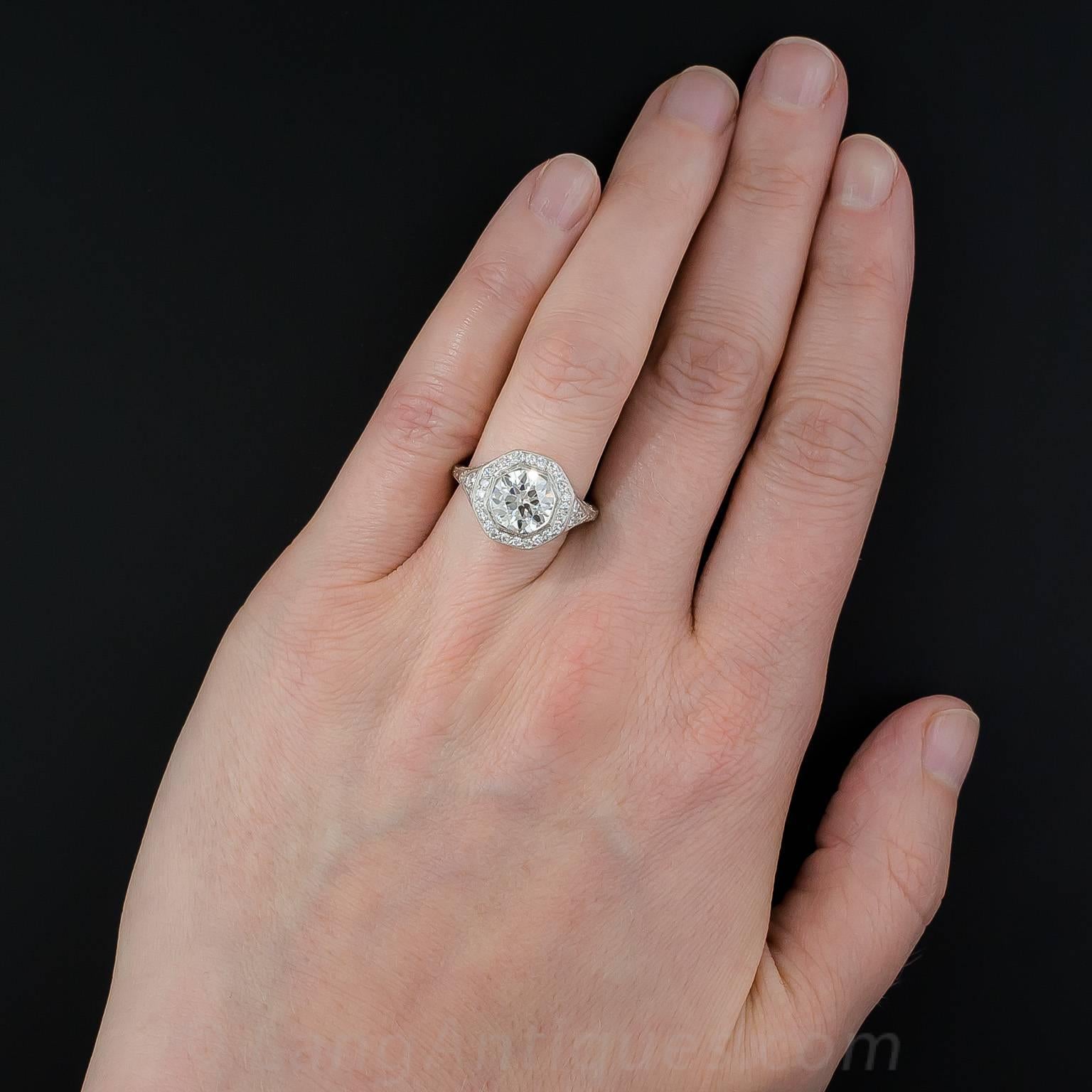 Art Deco 2.24 Carat GIA Cert Diamond Platinum Halo Engagement Ring  3