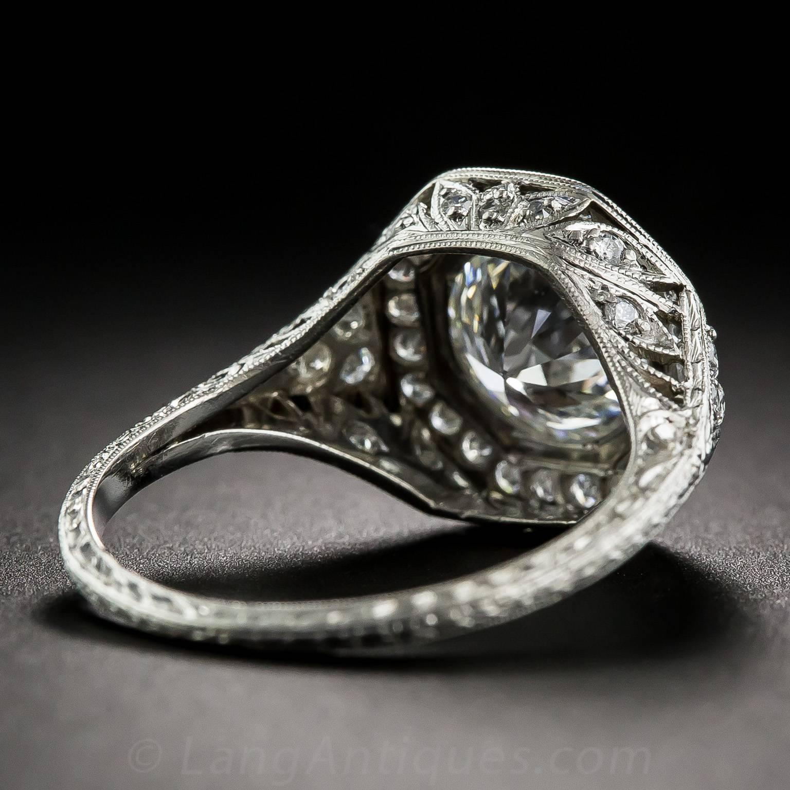 Art Deco 2.24 Carat GIA Cert Diamond Platinum Halo Engagement Ring  1