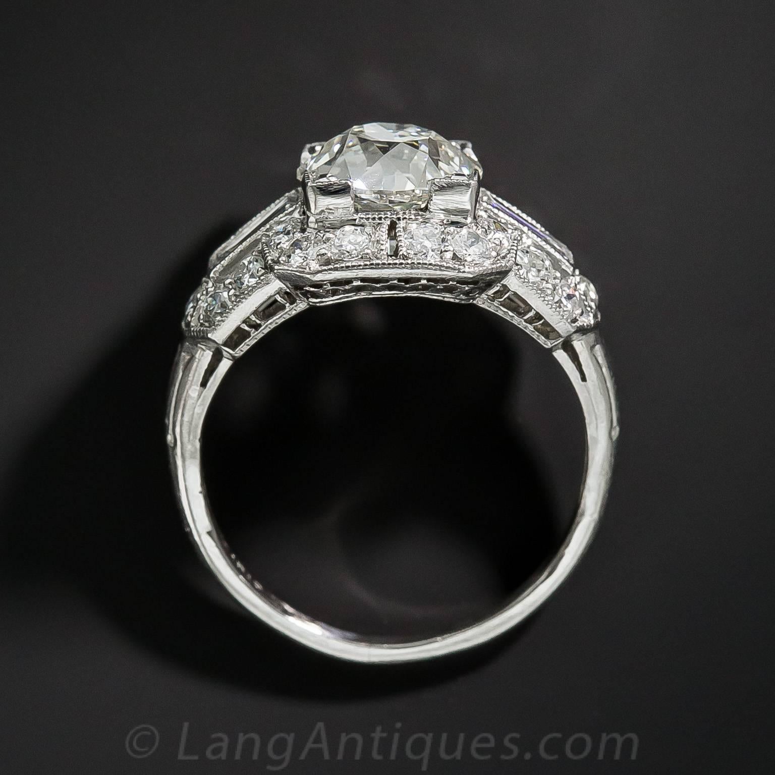  Art Deco 2.11 Carat GIA Cert Diamond Platinum Engagement Ring  2